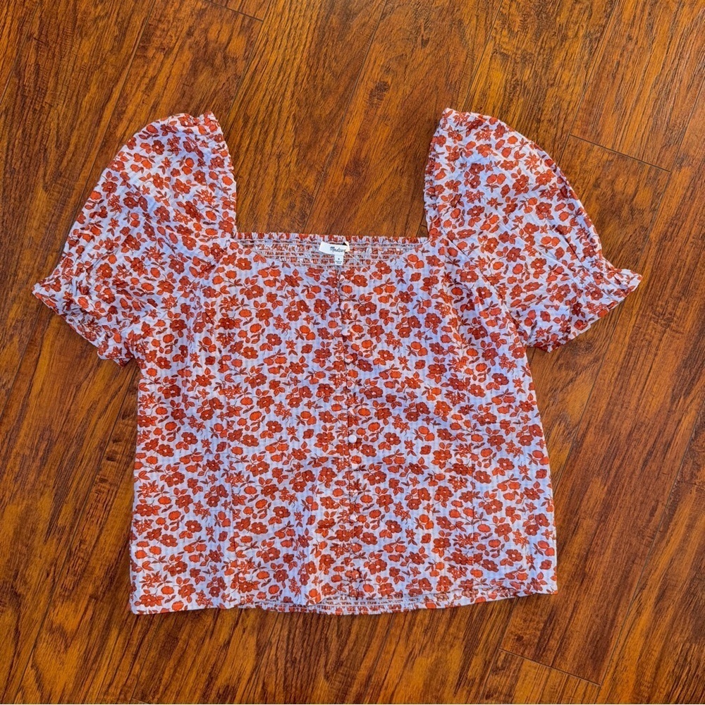 NWOT Madewell Button-Front Smocked-Back Top in Piccola Floral 8 Medium - Picture 3 of 7